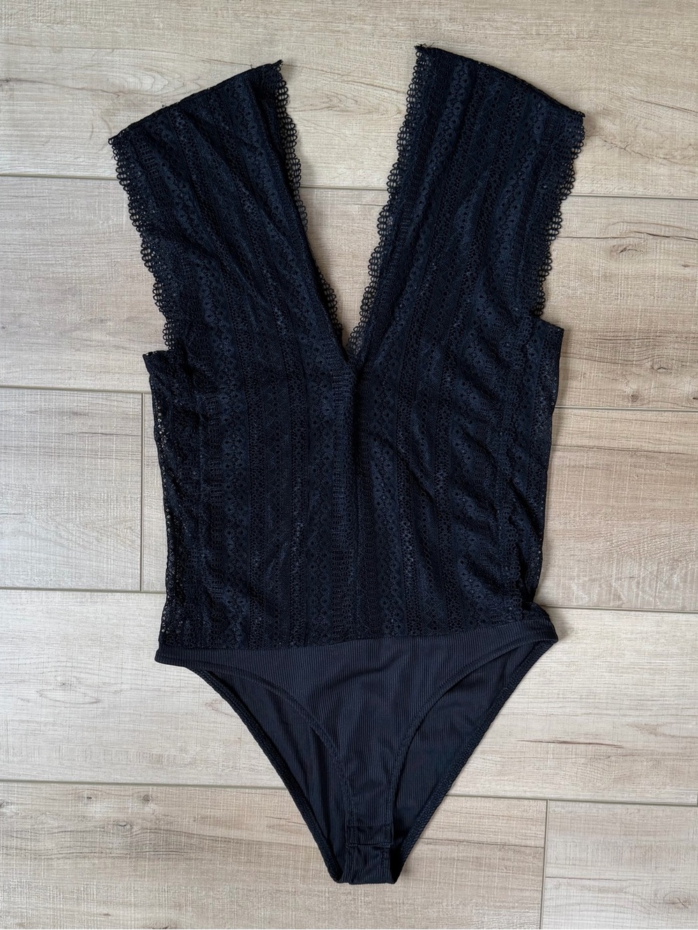 Zara Black Lace Sleeveless Bodysuit Medium Deep V-Neck